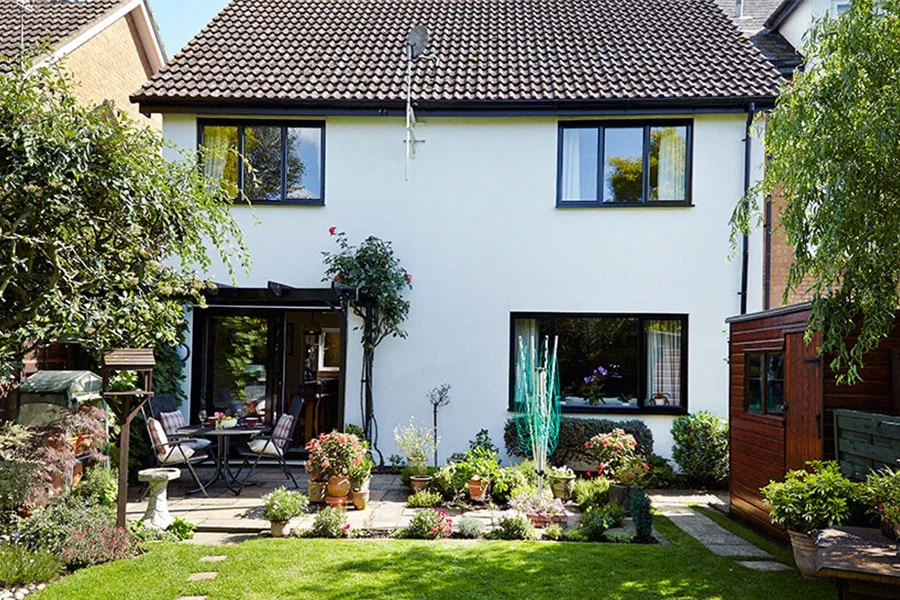 Black uPVC guttering downpipes whole house