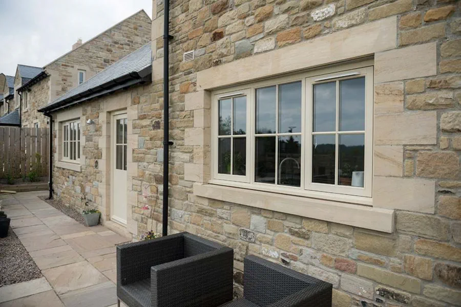 Cream flush wooden casement window back