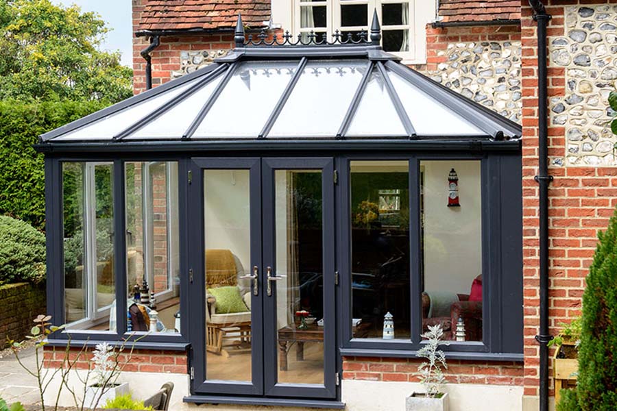 Dual Anthracite Grey White UPVC Elizabethan conservatory