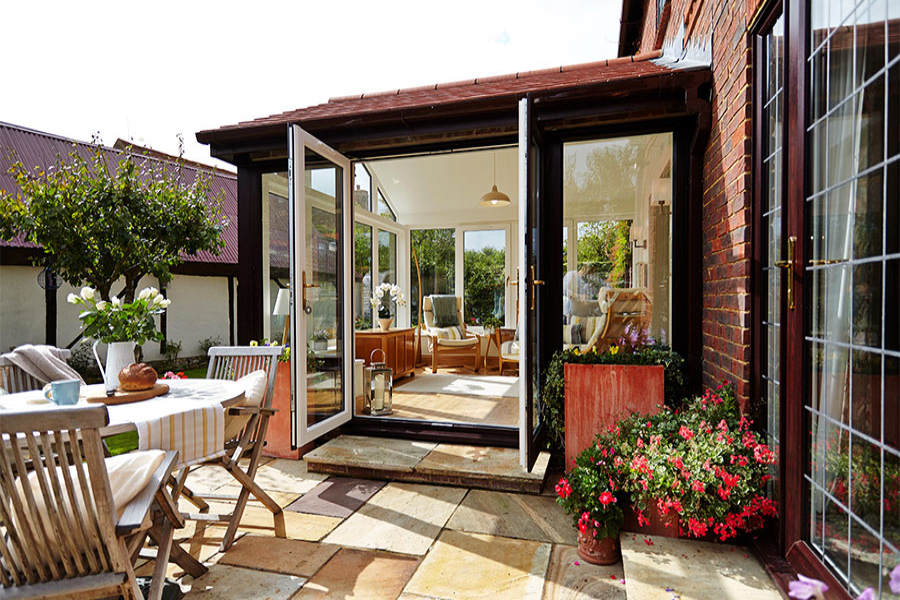 Dual Dark Woodgrain White solid roof conservatory red tiles