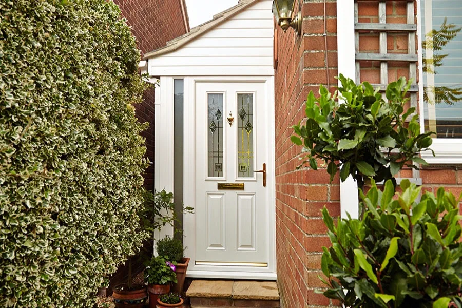 Side White UPVC front door porch etched glass
