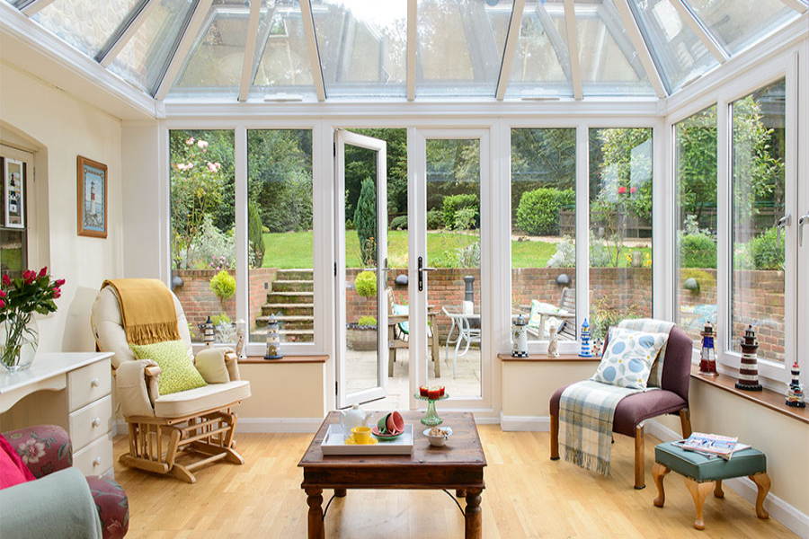 White UPVC Elizabethan conservatory glass roof